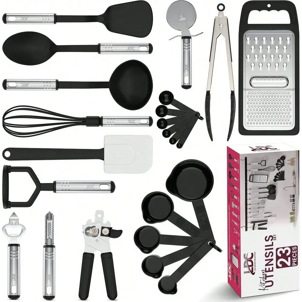 

Kitchen Utensils Set Lux Decor Stainless Steel Nylon NonStick Heat Resistant Durable Lightweight Cooking Tools For Effortless C