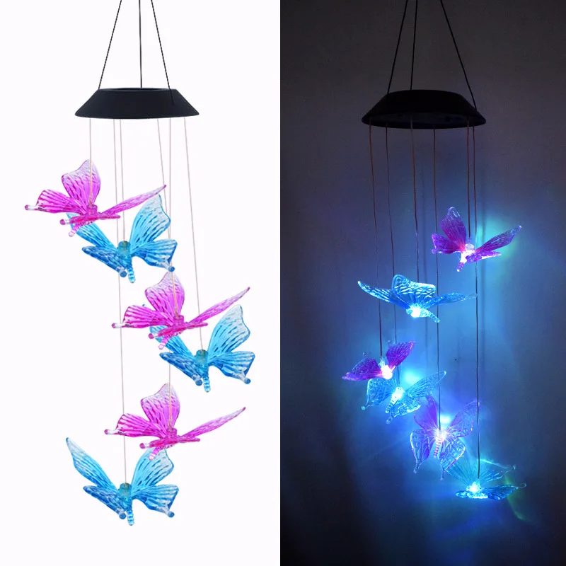 

Waterproof Solar Butterfly Hummingbird Wind Chime Light Outdoor Courtyard Landscape Decoration Colored Light