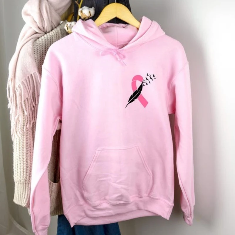 

Толстовка с розовой лентой для рака молочной железы Розовая рубашка Футболка Survivor Поддержка воина Осенний повседневный пуловер с длинными рукавами для разминки Essential