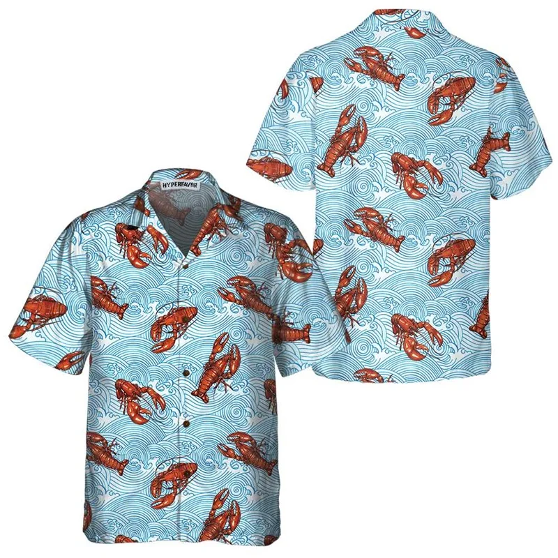 All Over Print Lobster Graphic Hawaiian Shirts For Men Women New In Short Sleeve Funny Lobster Beach Shirt Blouse For Adults