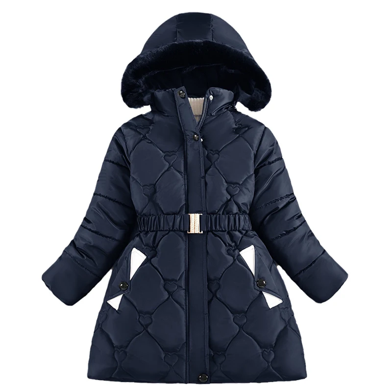 Winter Teen Girls Jacket Keep Warm Plush Lining Hooded Zipper Down Cotton Outerwear Fashion Princess Coat 6 7 8 9 10 11 12 Years