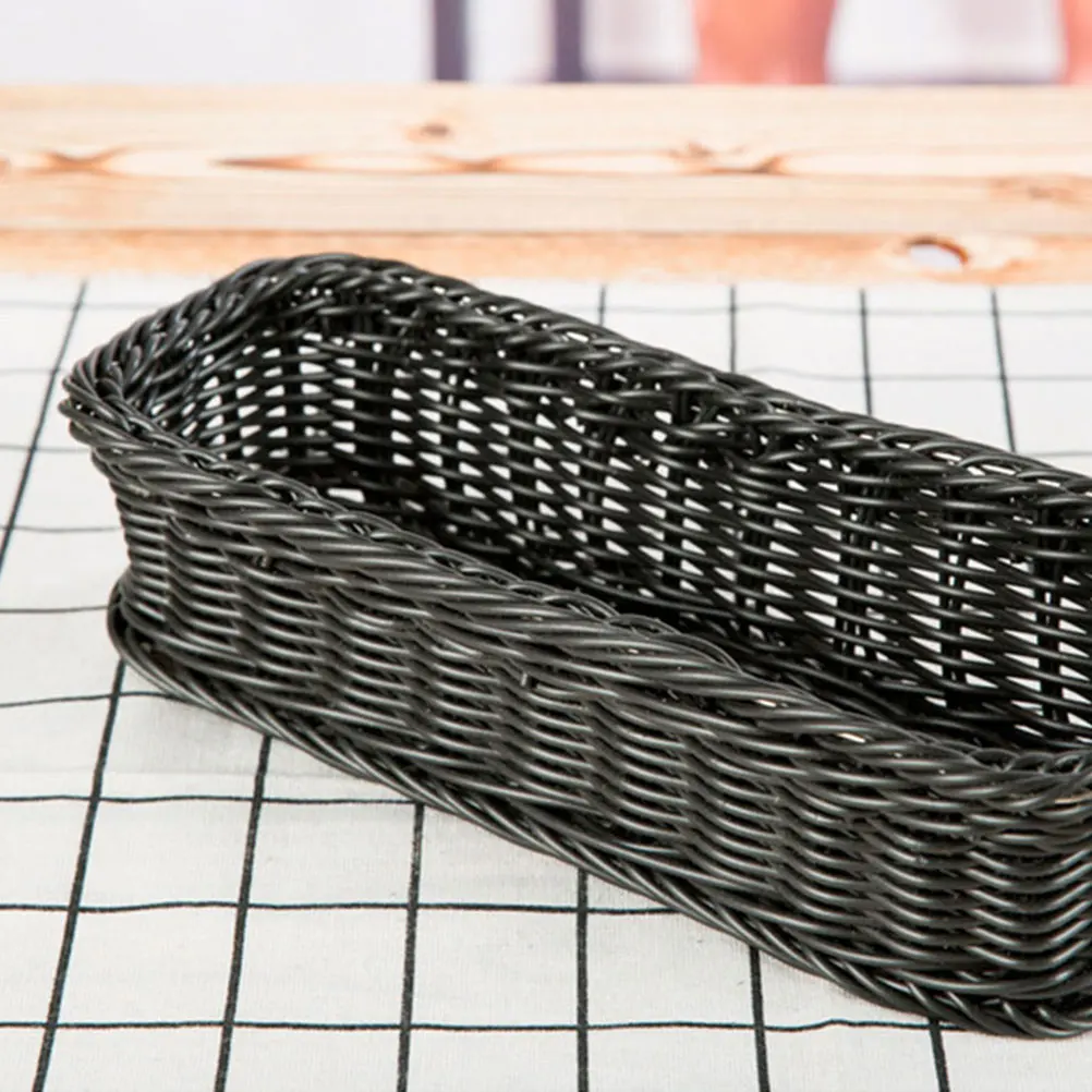 

1pc Imitation Rattan Rectangular Basket Woven Storage Organizer Kitchen Pantry Utensils Tray Multi Functional Plastic for Home