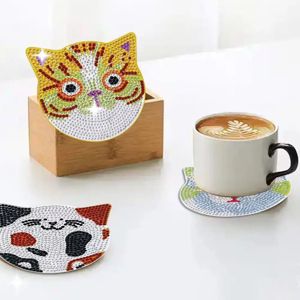 8PCS/6PCS With Stand DIY Painting Coasters Entry-level Cute Panda Round Art Coasters Handmade Simple Diamond Coaster Kit
