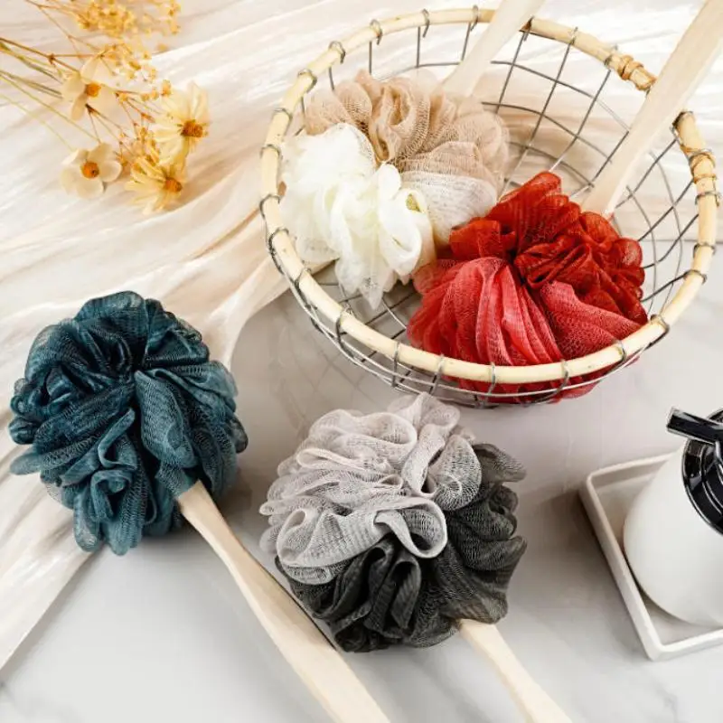 Wooden Handle Bath Brush Soft Mesh Back Scrubber Gentle Massage Function Exfoliating for Relaxing Home Shower Spa Experience
