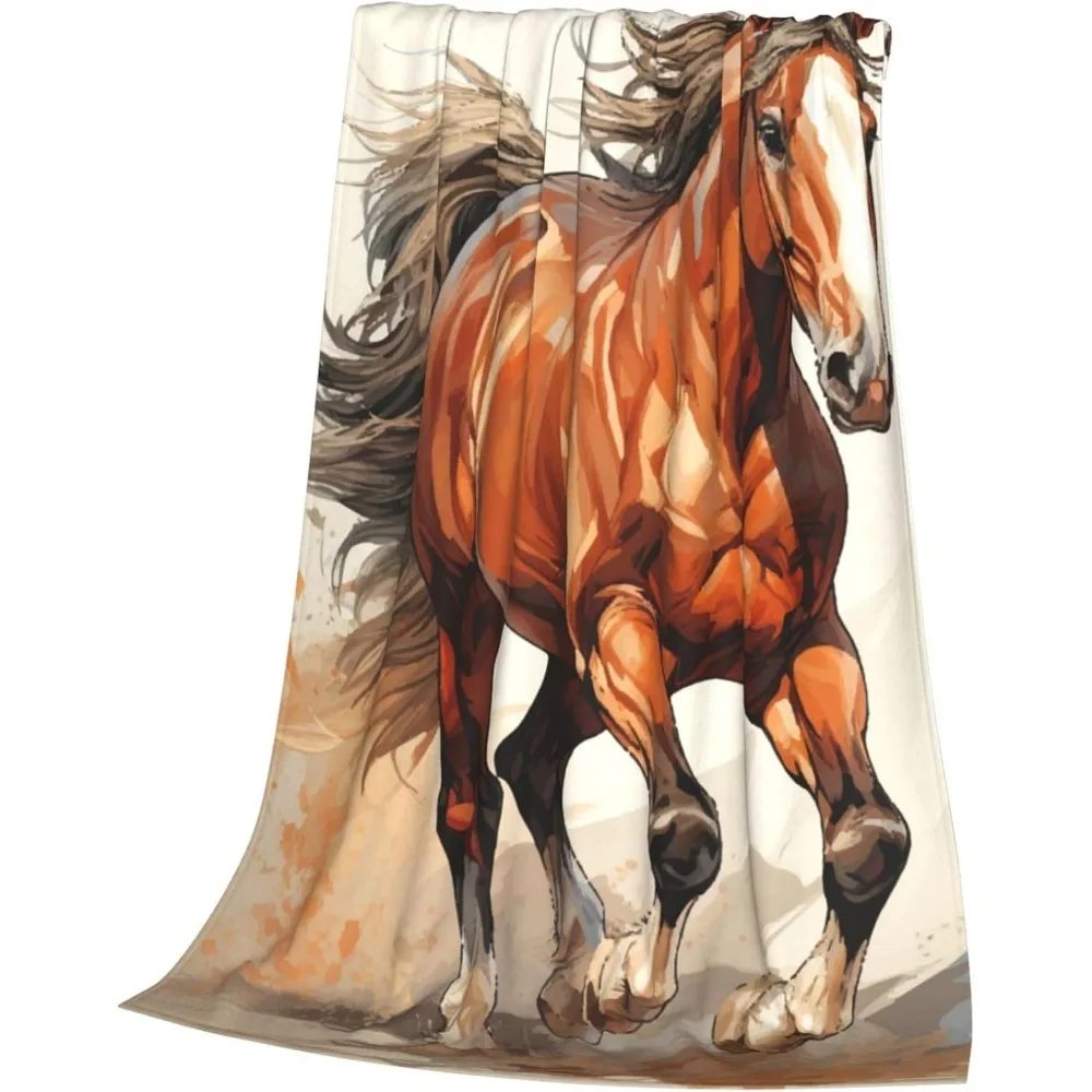 Selimut Kuda Ringan dan Nyaman untuk Dewasa, Flanel Fleece, untuk Kuda Berlari, Sofa, Perjalanan, Dekorasi Tempat Tidur, Anak Laki-laki, Pria