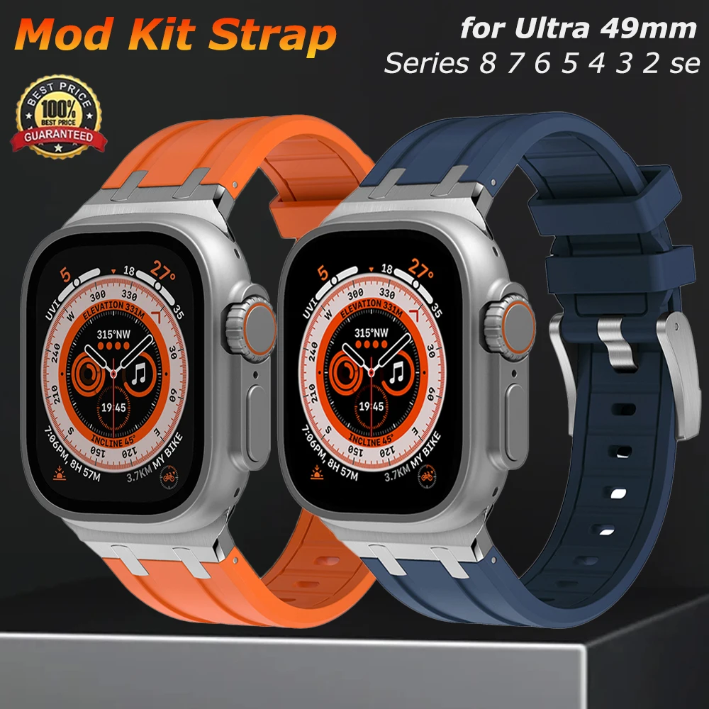 

Modification Mod AP Steel Connector Sports Band for Apple Watch Ultra 49mm 45/41/40/44mm Silicone Strap for IWatch 8 7 6 5 4 SE