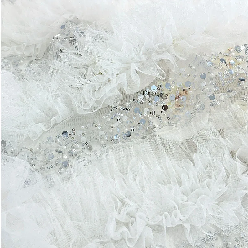 4 Colors Evening Party Gown Sequin Ruffle Mesh Wedding Dress Floral Fabric Beaded Embroidered Diamond Material Accessories