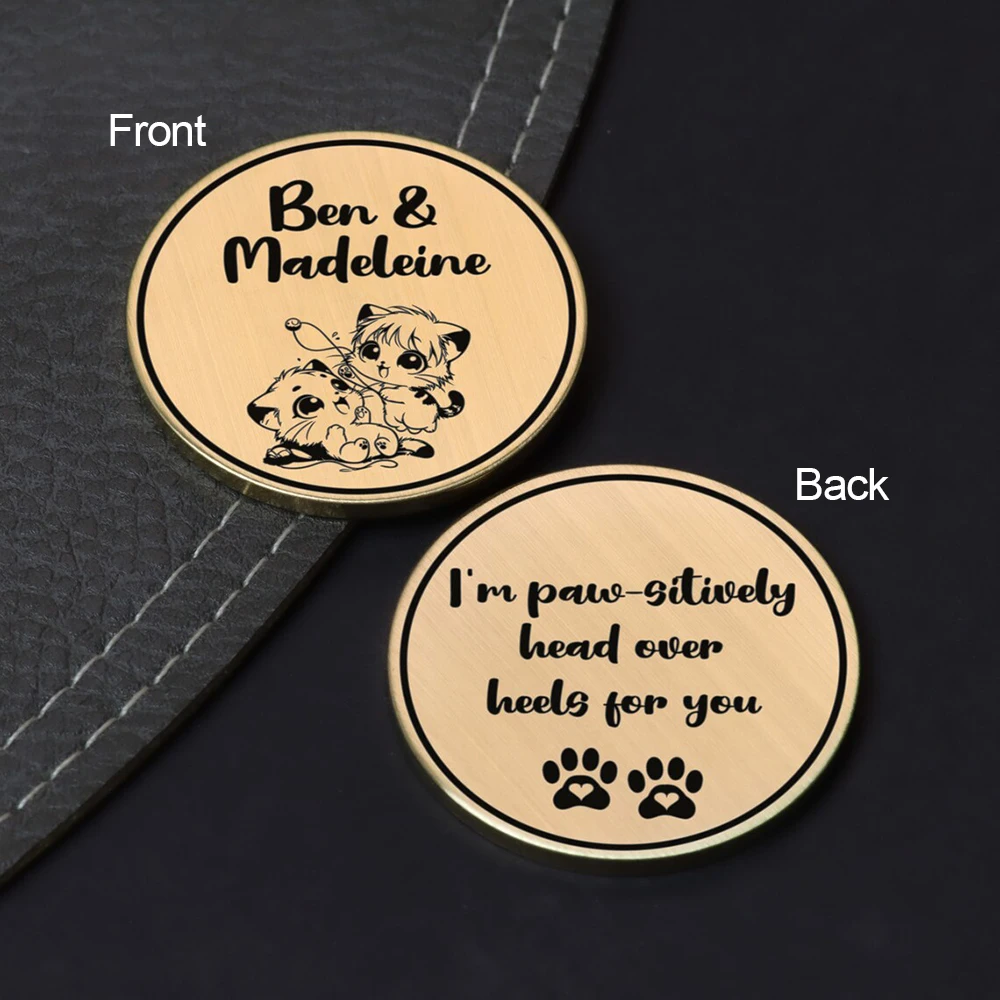 Custom Stainless Kawaii Cat Couple Coin - Gifts for Him - Gifts for Couples - Anniversary Gifts - Gift for Boyfriend