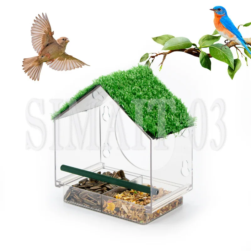 Transparent Outdoor Bird Feeder with Seed Tray - Pet Bird Feeding Cage for Garden & Balcony