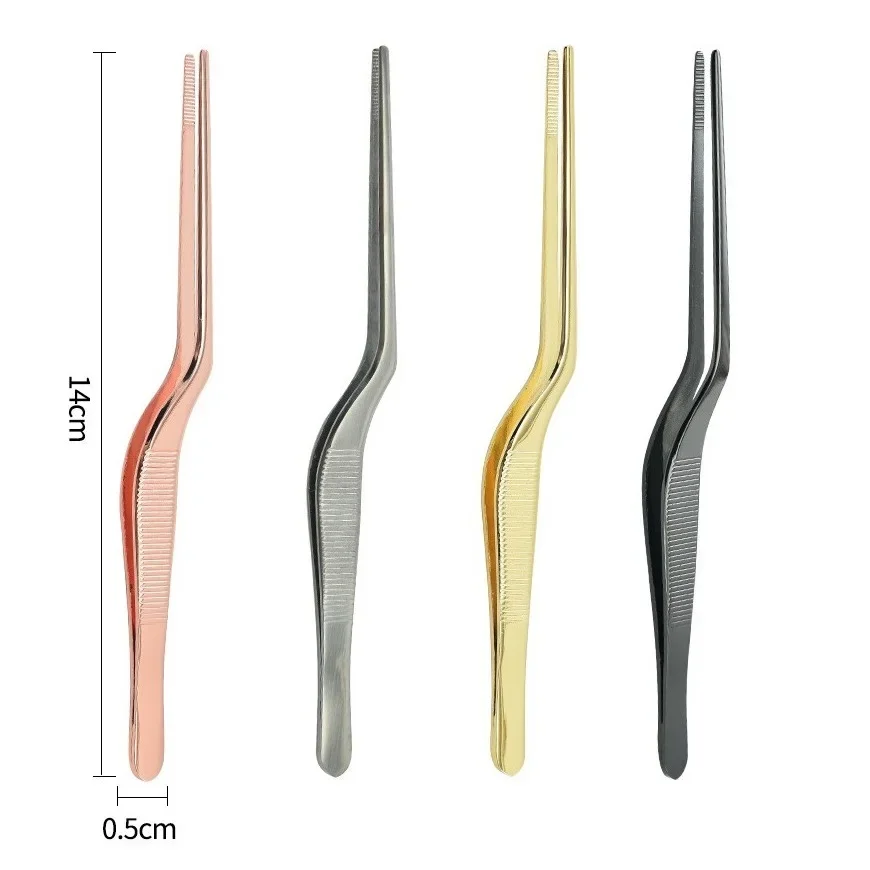 1Pc 14cm Stainless Steel Tweezer Plating Chef Food Tweezer BBQ Clip Barbecue Tongs Serving Presentation Kitchen Tools Cooking