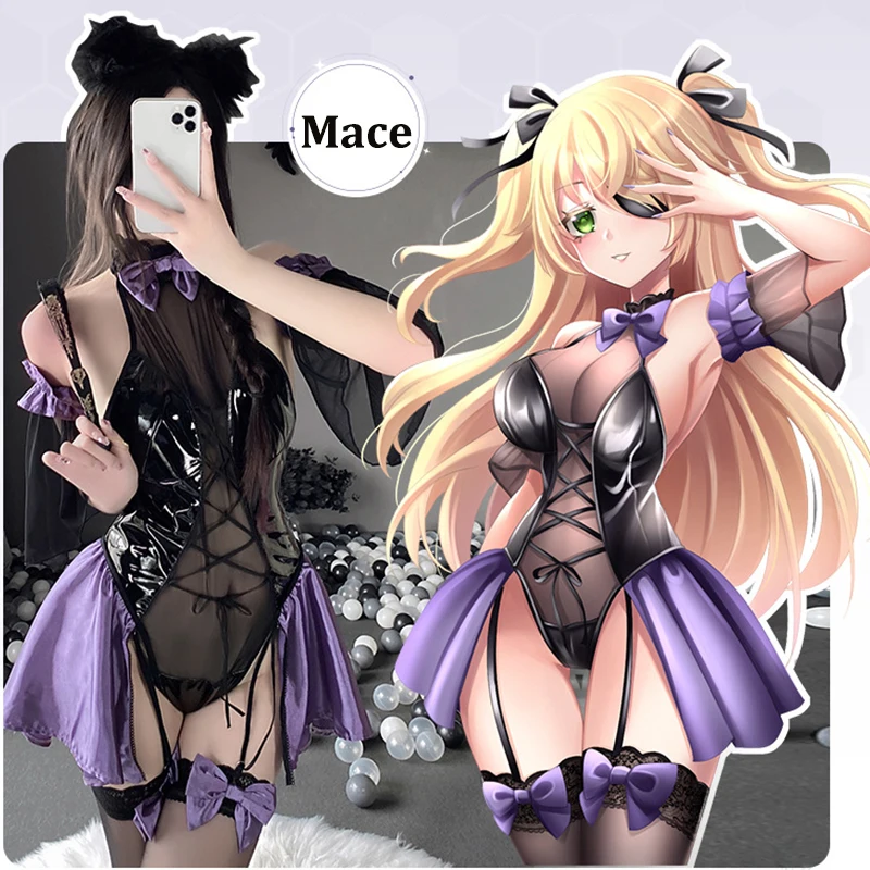 Anime Genshin Impact Mace Cosplay Costume Sexy Leather Lingerie Bodysuit Open Crotch Fetish Clubwear Valentine Day Costumes Gift