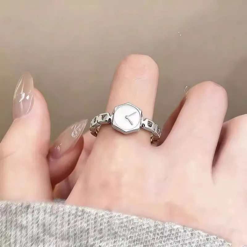 Unique Reverse Clock Watch Chain Adjustable Open Thin Enamel Ring For Women