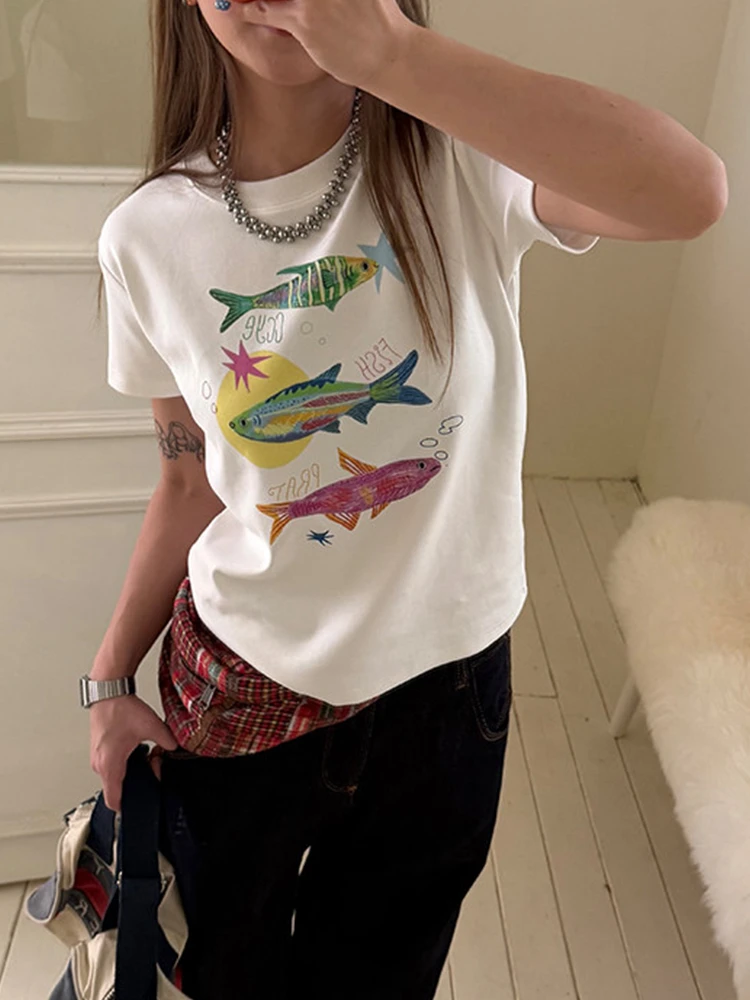 Tonngirls Harajuku Print T-Shirt Damen Koreanischer Stil Kurzarm-T-Shirt Y2k Japanische Vintage-Grafik-Tops Ästhetisches 2000er-T-Shirt – Detail 4