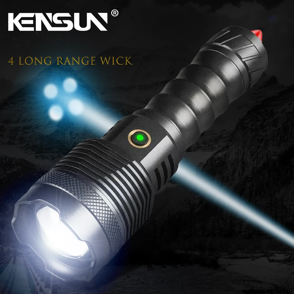 Powerful 4PCS LED Spotlight Wick Long Range Flashlight USB Charging Outdoor Lighting Flashlight Telescopic Zoom Long-range Torch