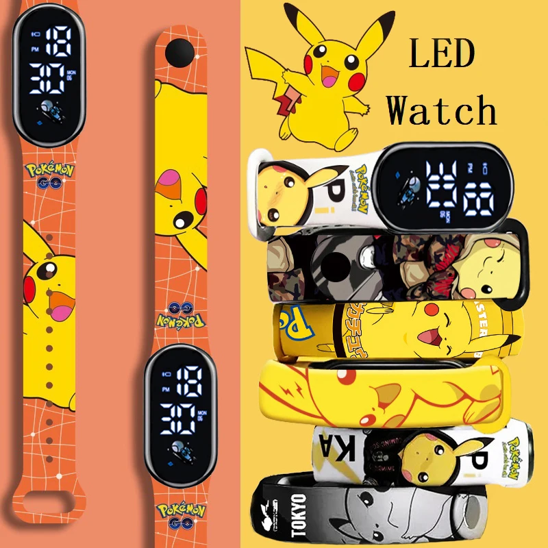 Pokemon impermeável LED relógio eletrônico para crianças, pulseira colorida, pulseira de toque, personagem anime, pikachu, relógios digitais, moda