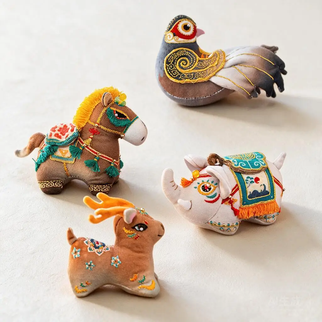 Diy Hand Embroidery Kit Cute Animal Stuffed Doll Pendant Decor Asian Elephant Horse Deer Pheasant With Or Without Hoop Handmade