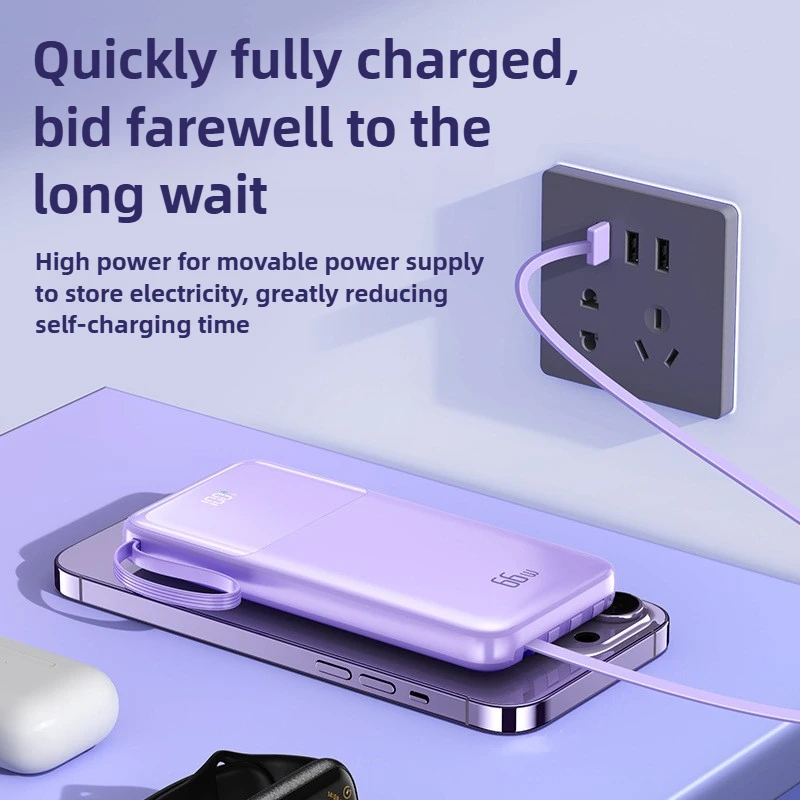 Hochwertige mobile Powerbank mit 10.000 mAh und integriertem 66-W-Schnellladekabel für Apple für Xiaomi für Huawei