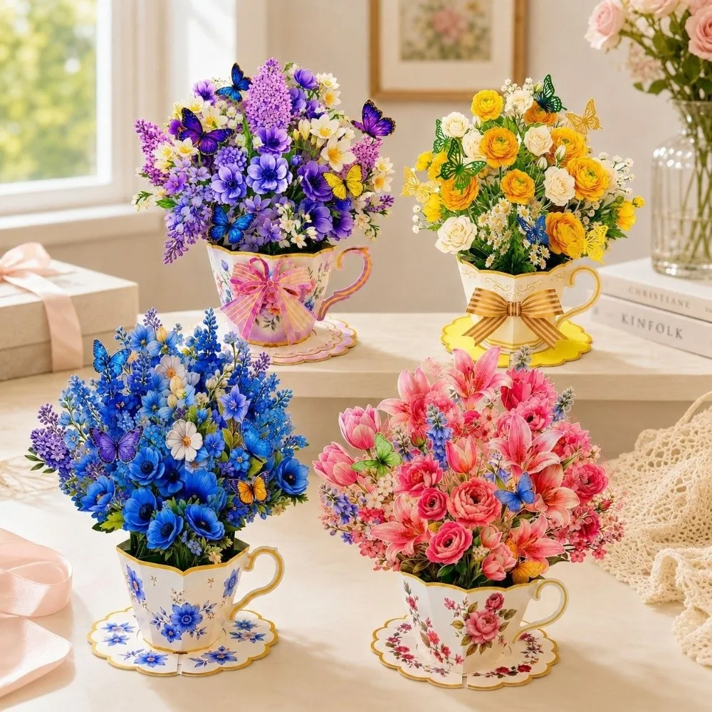 3D Pop Up Teacup Card Birthday Cards with Envelope & Message Note Butterfly Greeting Cards Best Wishes Surprise