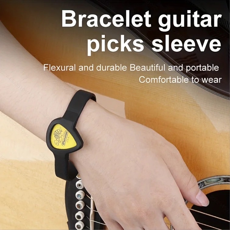 Die Gitarrenplektrum-Tasche aus Silikon und das tragbare Plektrum im Armband-Stil sind ein super cooles Geschenk für Musikliebhaber/Anfänger. – Detail 3