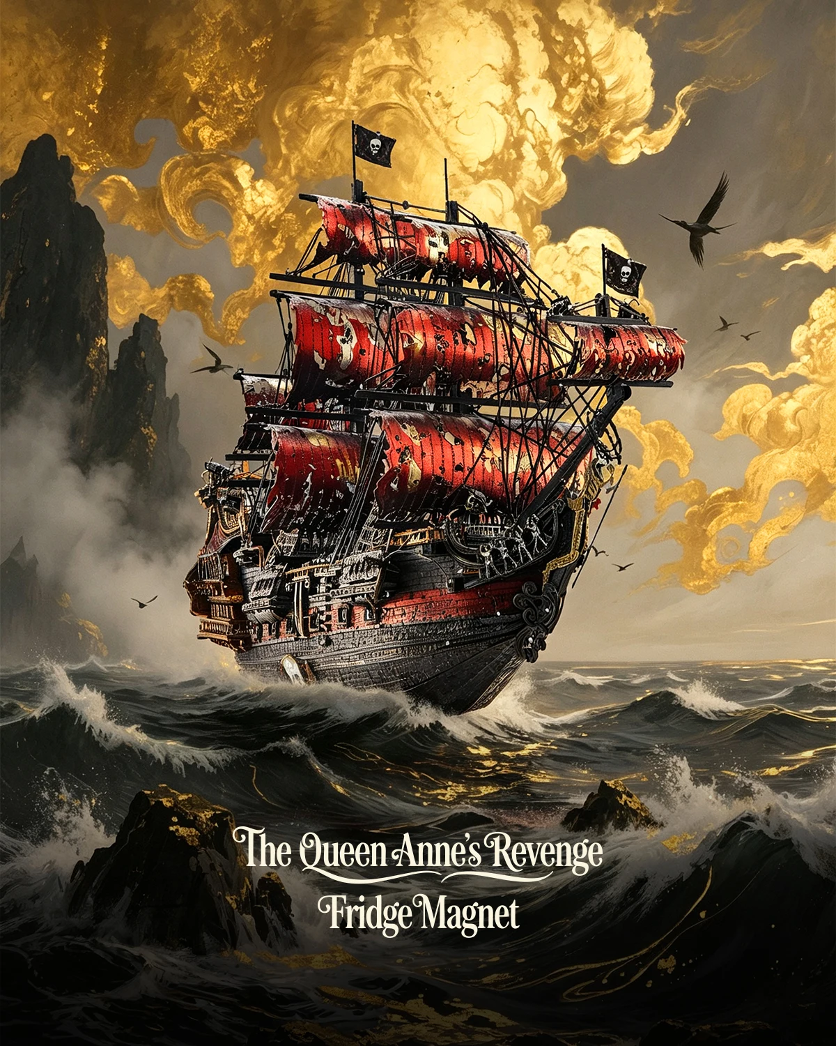 Queen Anne's Revenge 3D metal pirate ship fridge magnet model kit