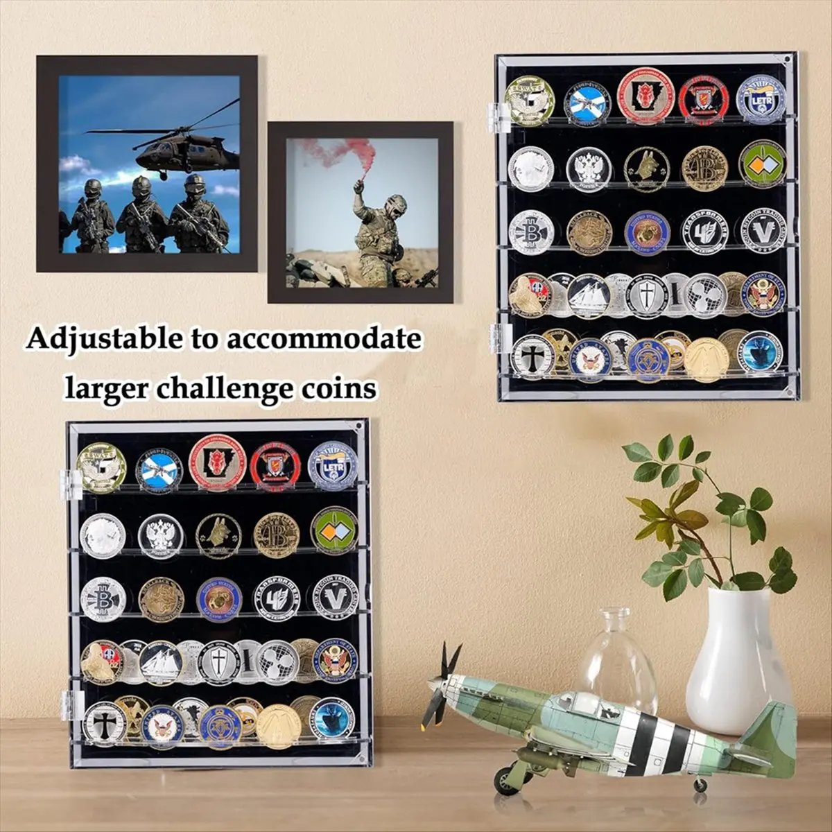 AT16 Coin Collection Box 5-Layer Acrylic Display Box Capacity Showcase Holder for Coins Badges