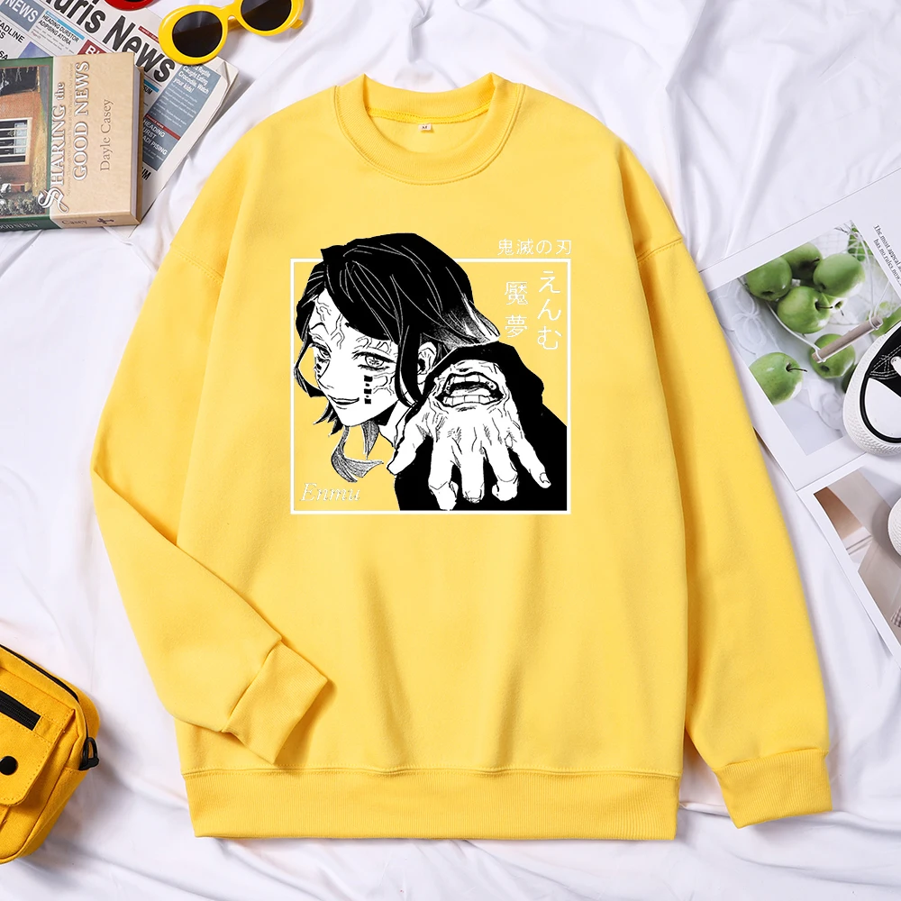 Demon Slayer Enmu Harjuku Printing Women Sweater Loose Fleece Sportswear Casual Autumn Pullover O-Neck Comfortable Female Tops