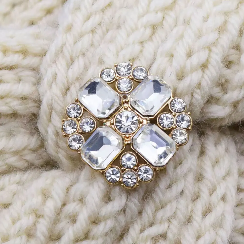 

10PCS/Lot Large Shiny Crystal Rhinestone Buttons Gold Tone Decorative Buttons For Clothing Sewing DIY Craft Decoration