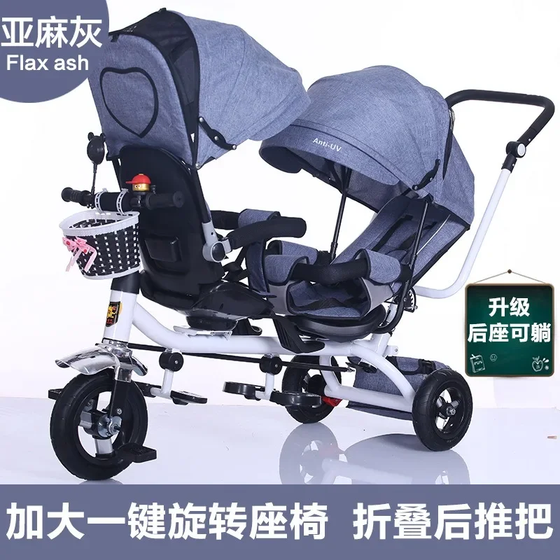 Triciclo para niños, carrito doble, bicicleta para bebé