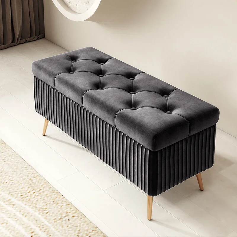 Long Fabric Ottoman Bench with Storage Luxury Nordic Shoe Changing Stool Sofa Bench for Doorway or Fitting Room