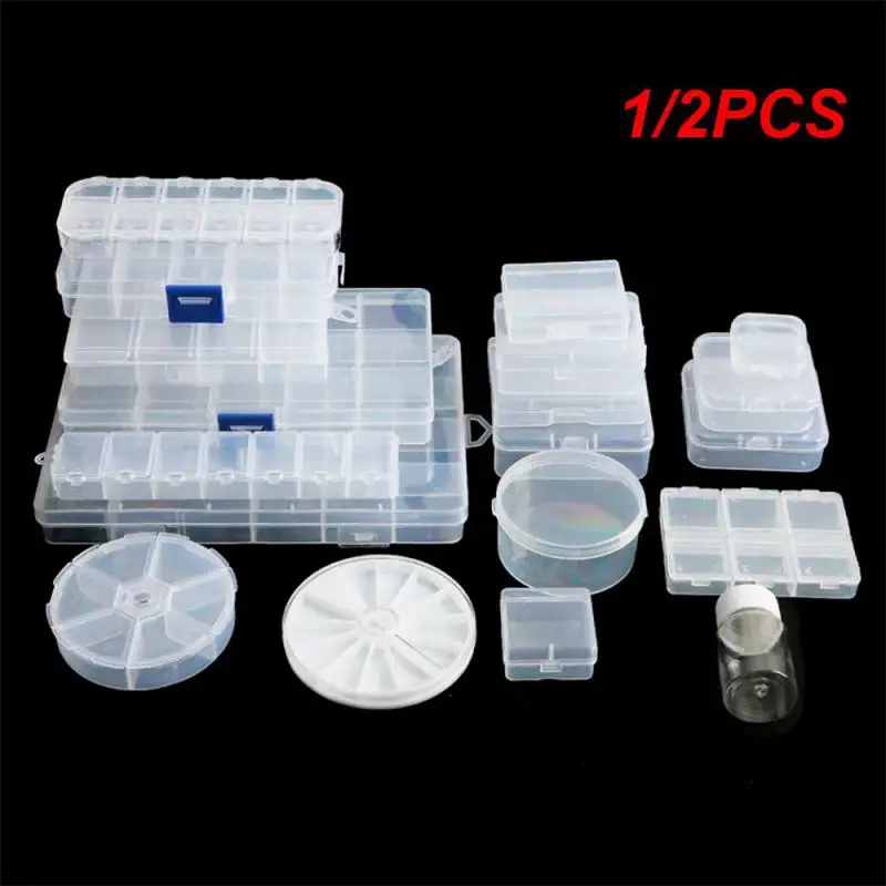 1/2PCS Hot sale Nail Art Storage Case Rhinestones Gems Accessories Transparent Plastic Empty Container for Beads Organizer Box