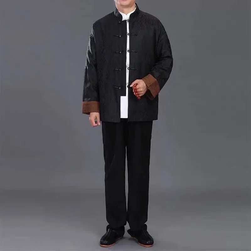 高級桑絹祥雲沙メンズ唐服春秋ジャケットお父さんの誕生日大きいサイズ伝統的な中国服