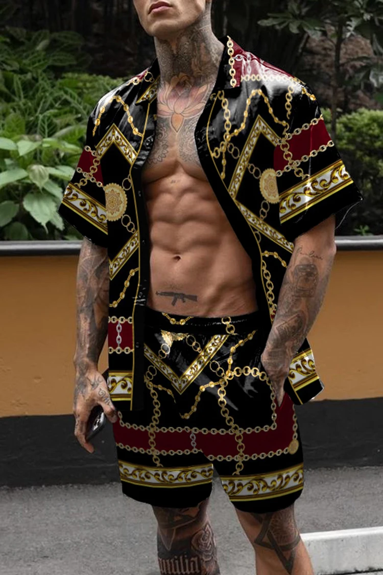 Hot Hawaii Set Herren Druckset Kurzarm Sommer lässig Blumen hemd Strand zweiteiligen Anzug neue Mode Herren Sets – Detail 5