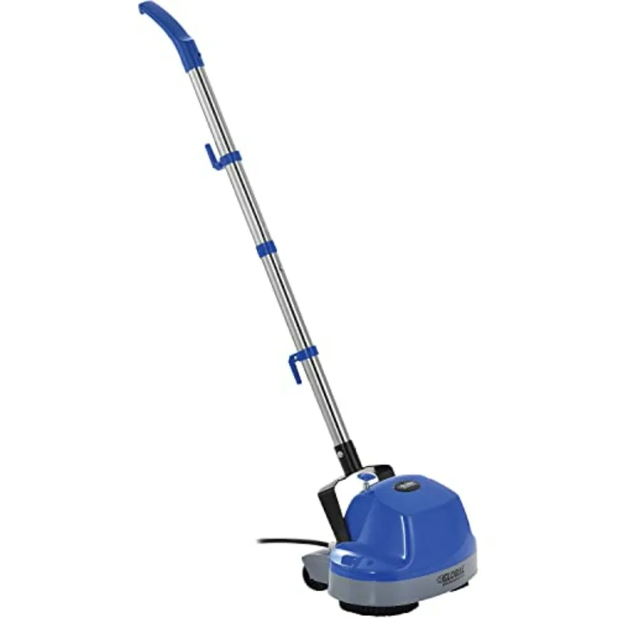 

Industrial mini floor scrubber for tile/wood/marble: 11 path, dual nylon brushes, floor pads included, blue polypropylene body,