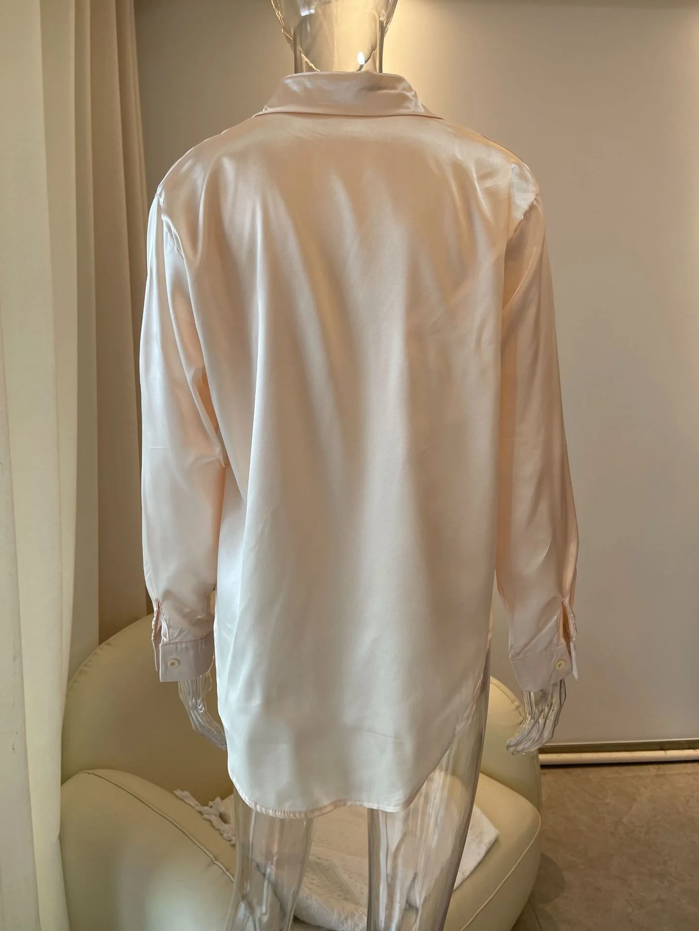Elegant Women's Satin Shirt Blouse New Print V-neck Swing Neck Long-sleeved Solid Color Loose Shirt Casual Top Office Ladies