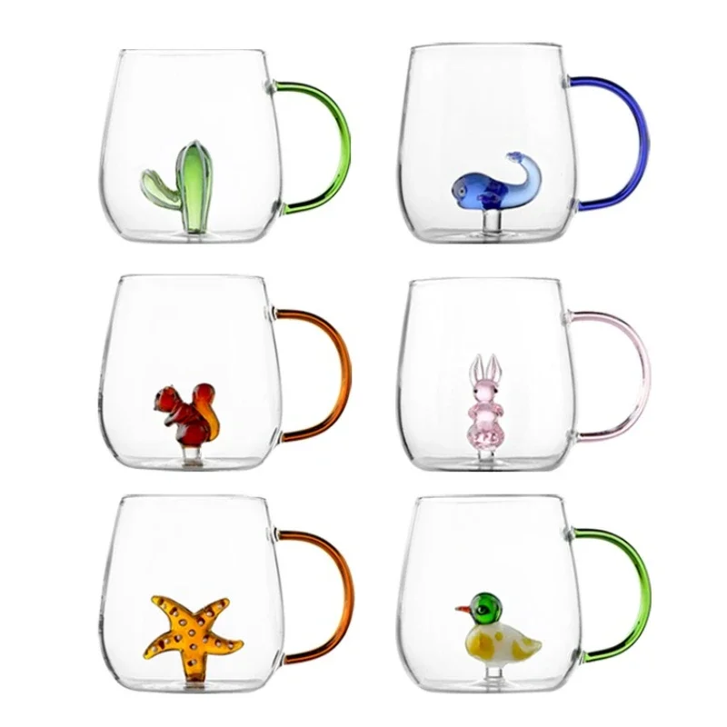Three-dimensional heat-resistant glass with handle water cup coffee cup female summer cute couple office mug