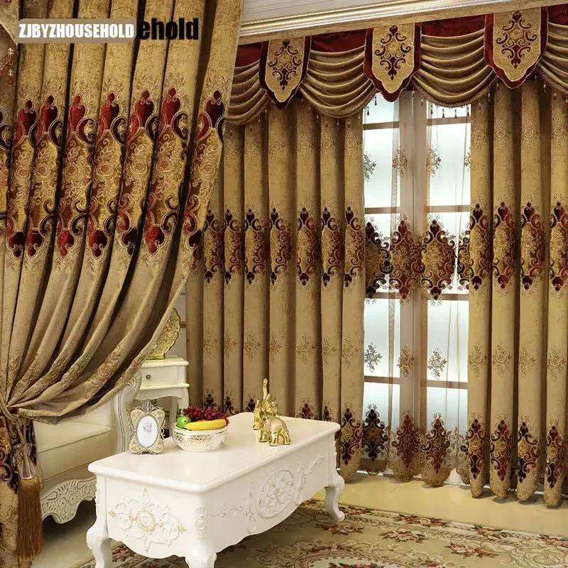 

New Embroidery Valance Curtains for Living Room European Style Villa Blinds Drapes Window Door Curtains for Dining Room Bedroom