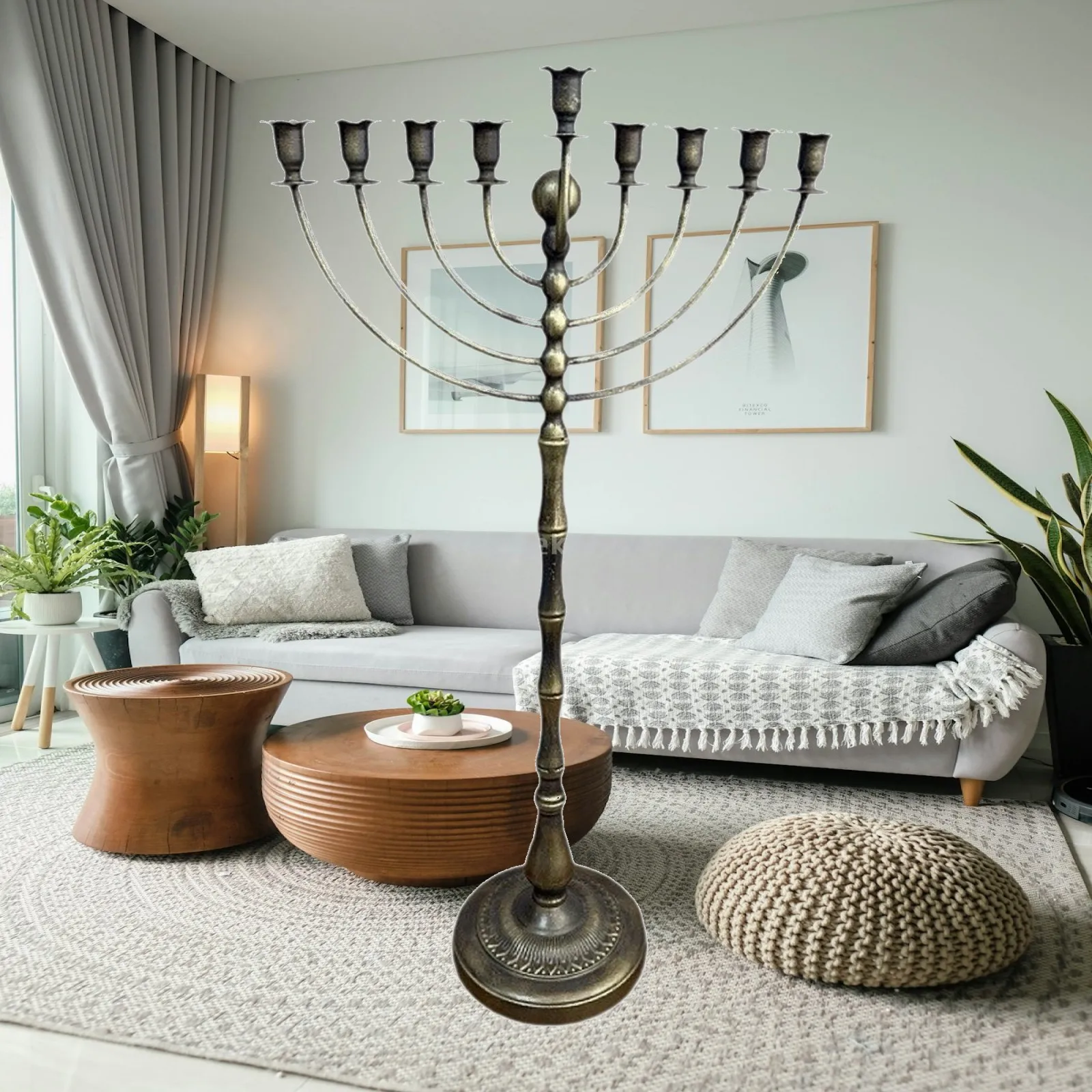 Sturdy Candle Holder Iron Menorah 9 Arms Centerpiece Candle Stand for Dining Table Decorations