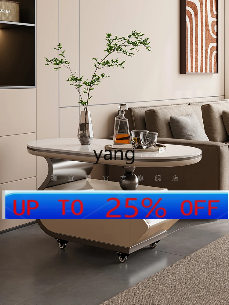 

CX light luxury movable trolley supercrystalline stone coffee table modern minimalist storage living room oval table
