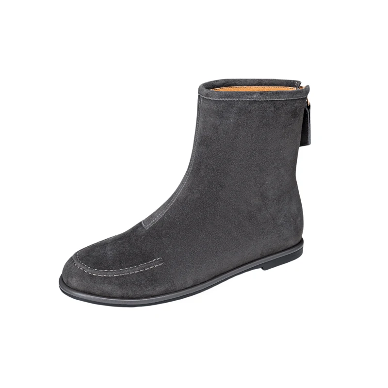 

2025 New Women's Ankle Boots and Short Boots Round Toe Back Zipper Women Boots Large Sizes Flat Sole female Biker Boots