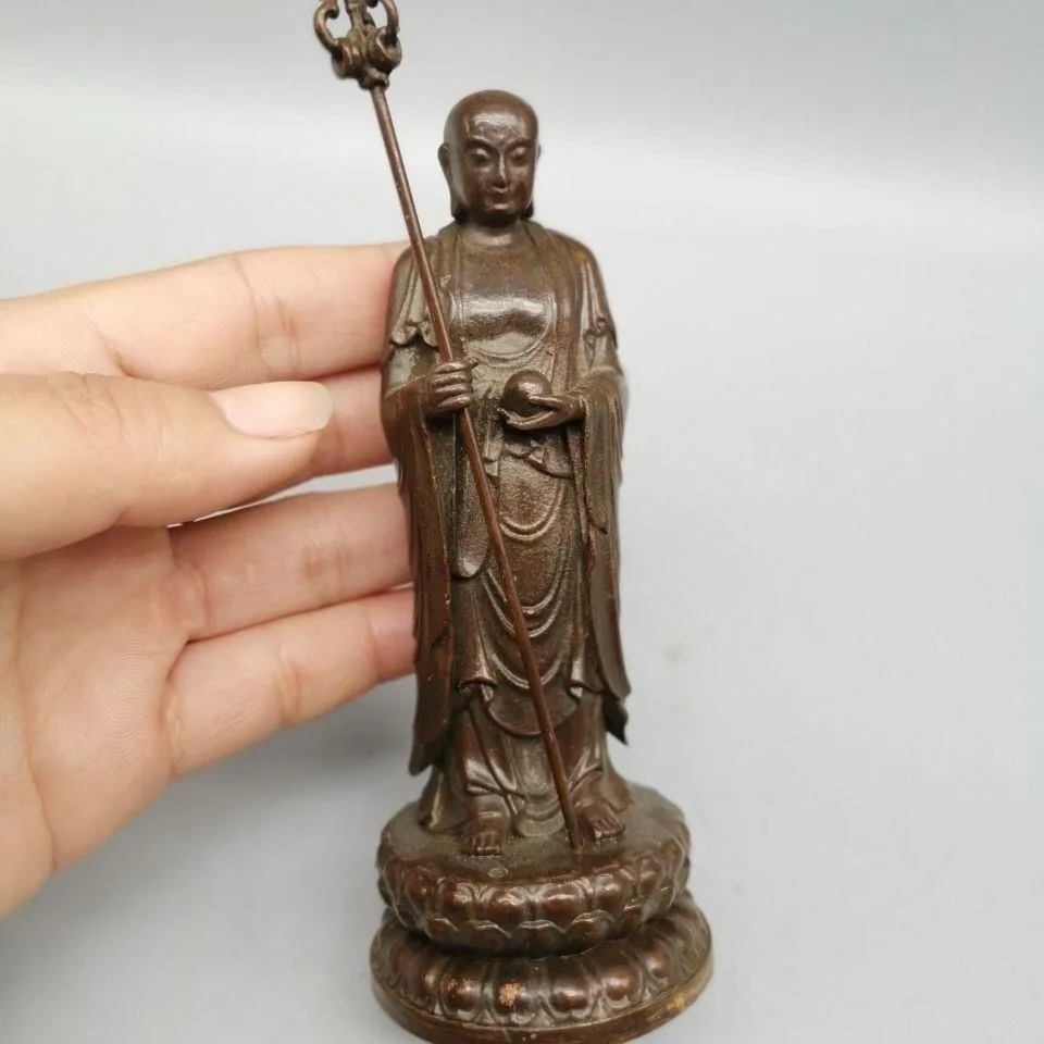 レトロな銅合金製の地蔵菩薩像、唐僧侶の蓮工芸品
