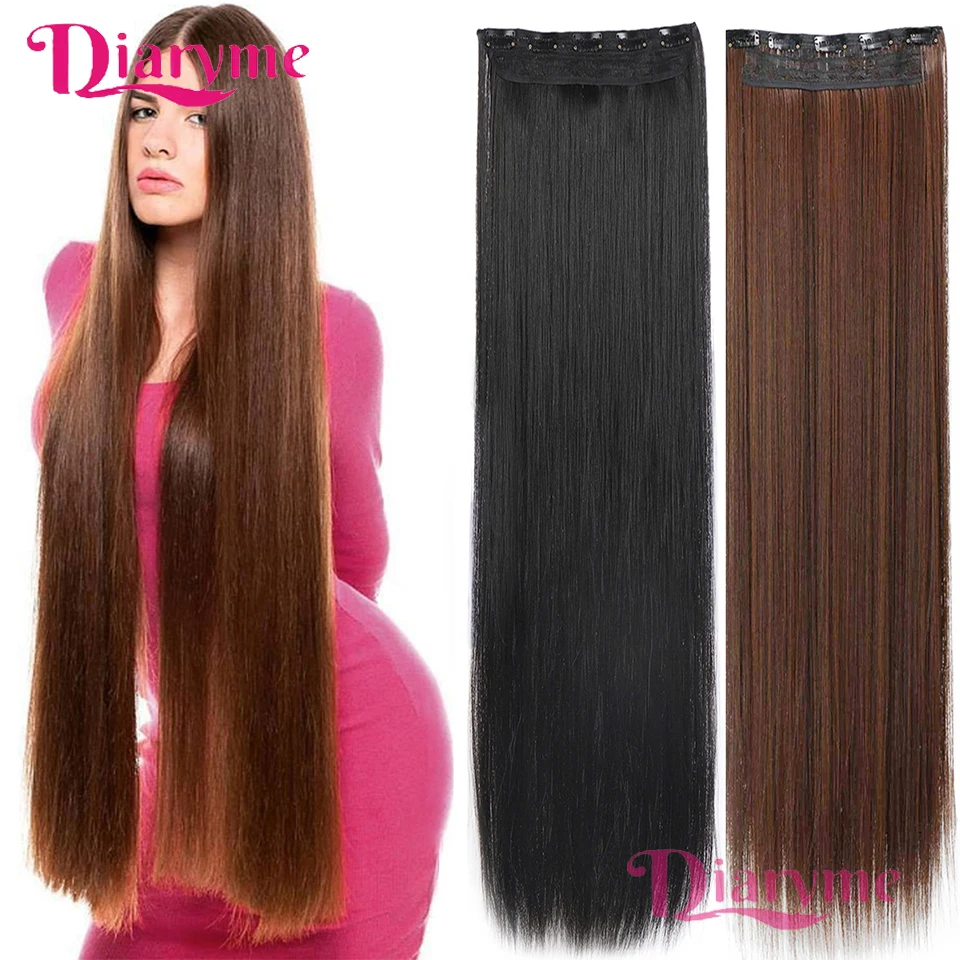 

Synthetic Clip in Hair Extension 5 Clip In One-piece type Hair Extensions Long Straight Hairpiece Black Blonde 50 60 70 80 100CM