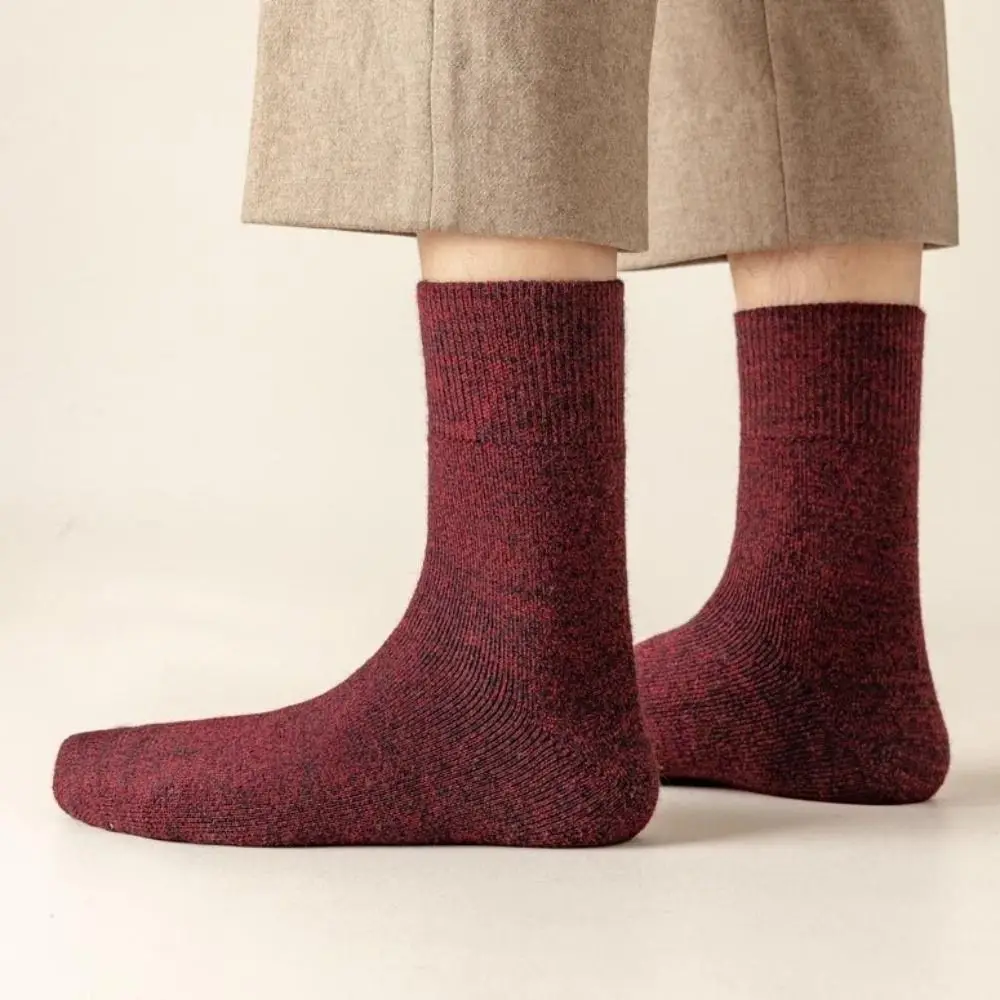 

Unisex Socks Thick Thermal Winter Warm Socks Soft Breathable Wool Socks Solid Color Mid-Calf Length Men Business Socks Winter
