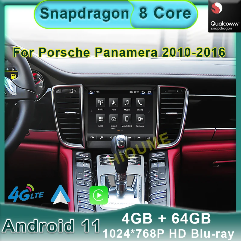 Android 11 Snapdragon 8Core 4+64GB Car Radio GPS for Porsche Panamera 2010-2016 with IPS HD Screen DSP 4G carplay 4GLTE