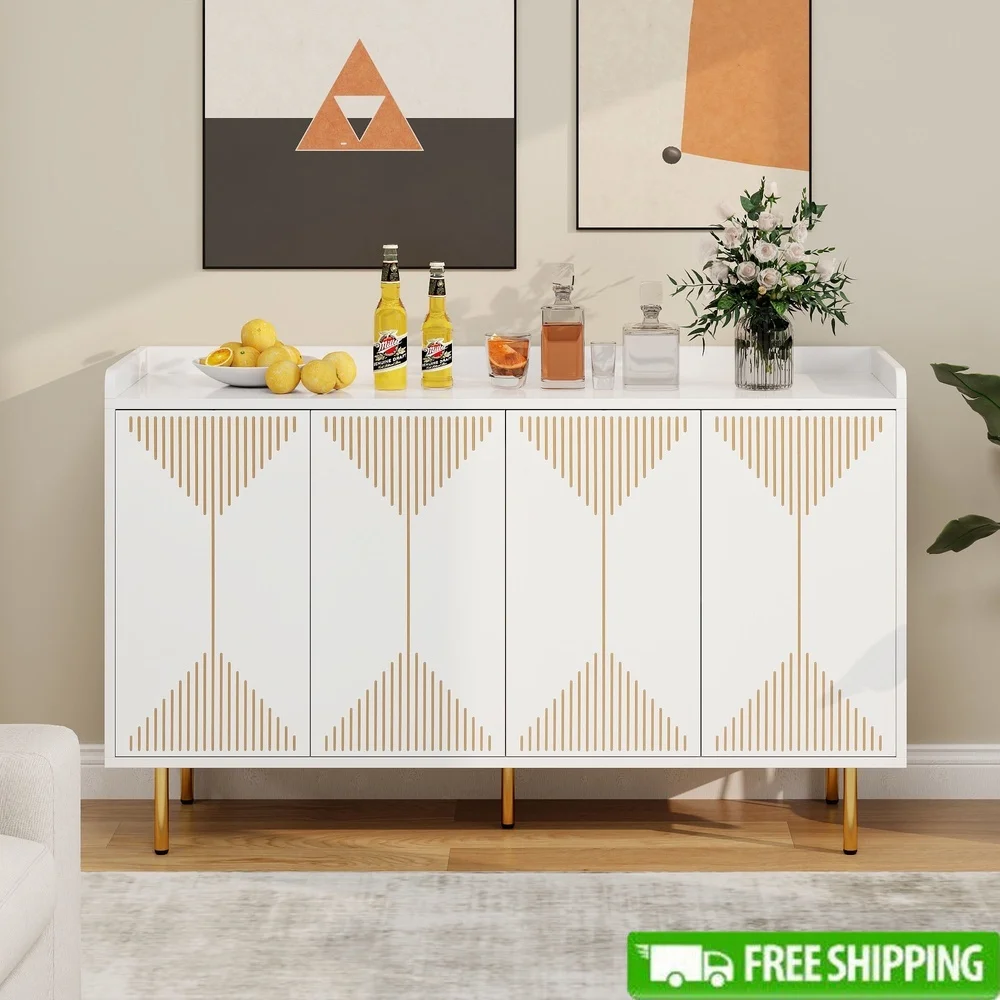 

Modern 4 Door Storage Sideboard Cabinet Buffet Coffee Bar Television Table Entryway MDF Wood Stylish Design Ample Space