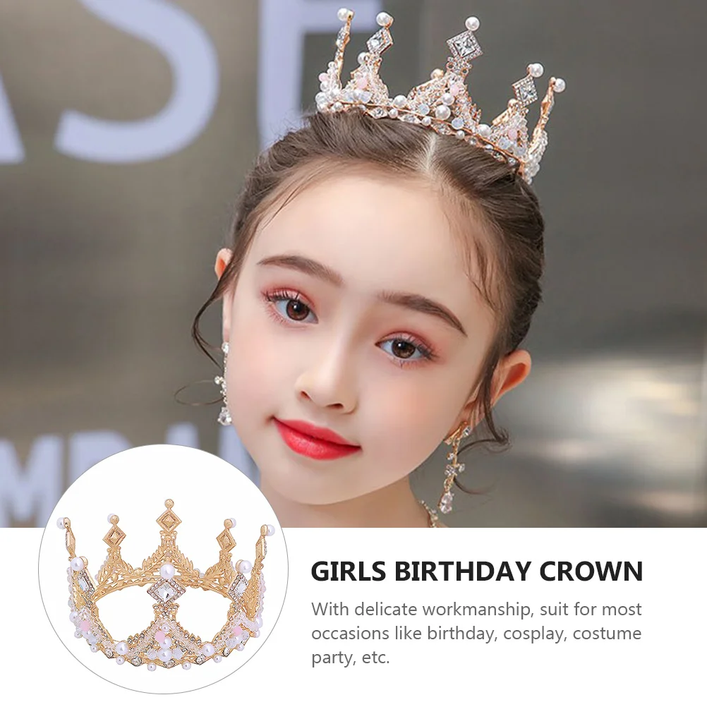 

Children Crown Tiara Headpieces Girls Headdress Rhinestones Golden Alloy Kids Birthday Party Accessories Elegant Dress Cosplay