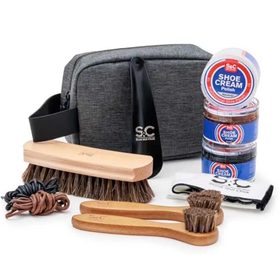 

11 PC Shoe Shine Kit - Premium Shoe Polish Kit for Shoes - Black, Brown and Neutral Shoe Creams with Brushes, Laces, Buffing Cl