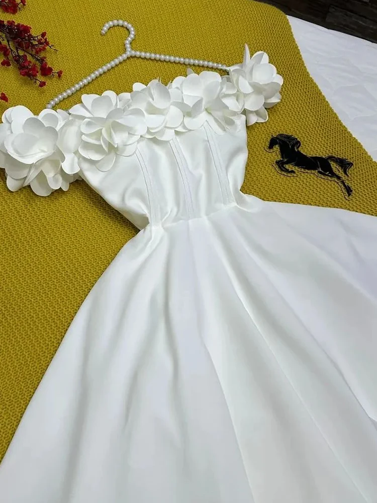 Jirocum-Vestido de baile marfim para senhoras, flor 3D, vestido de noite elegante, uma linha, comprimento chá, simples vestidos para ocasiões formais, novo, 2024