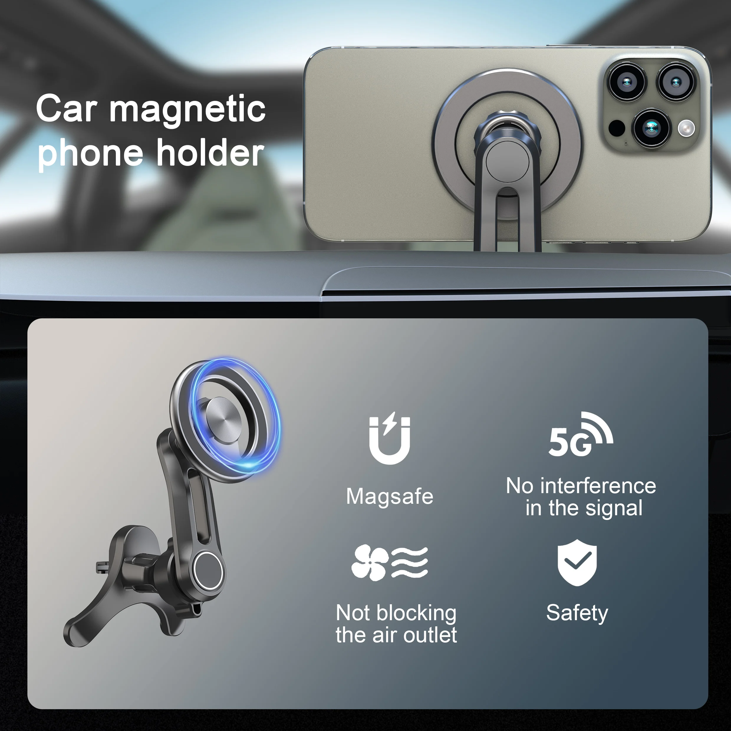 Lüftungsschlitz-Handyhalterung fürs Auto mit Metallhaken und Magnetbefestigung, kompatibel mit iPhone 17/16/15/14/13 Serie und allen Smartphones – Detail 5