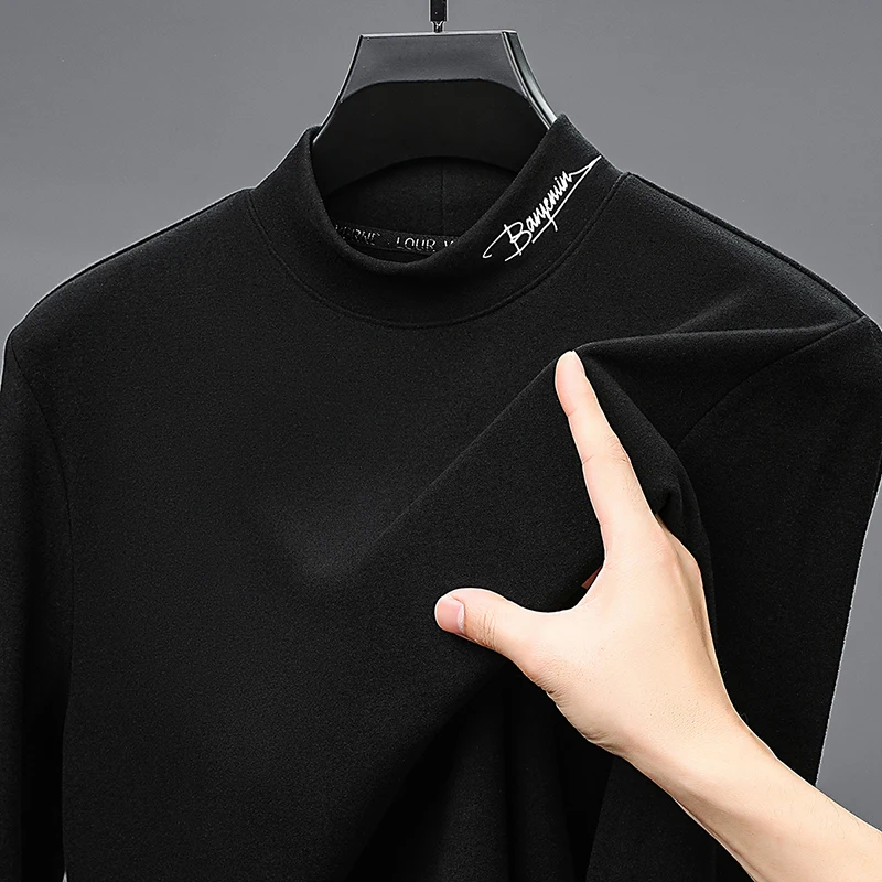 

Мужская осенне-зимняя футболка высокого качества с длинными рукавами, бархатная флисовая универсальная теплая базовая одежда для отдыха, модная мужская одежда