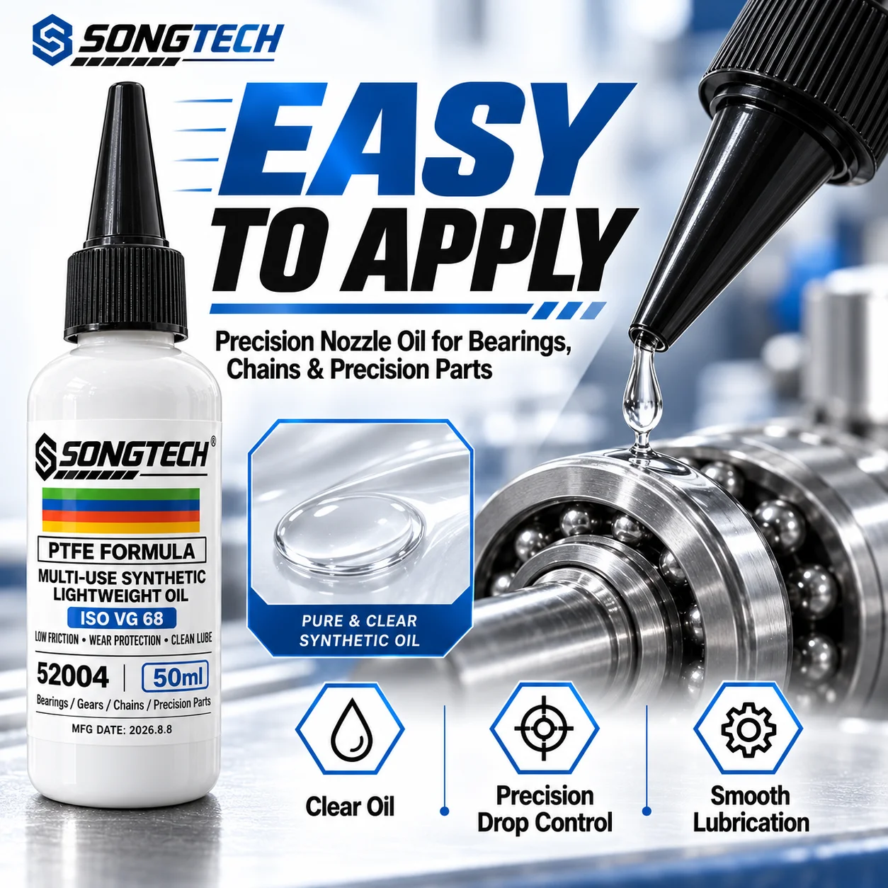SONGTECH Super Lube 52004 Synthetic Lightweight Oil Food Grade NSF H1 Lubricant for 3D Printers Bearing Chain Gear Machinery
